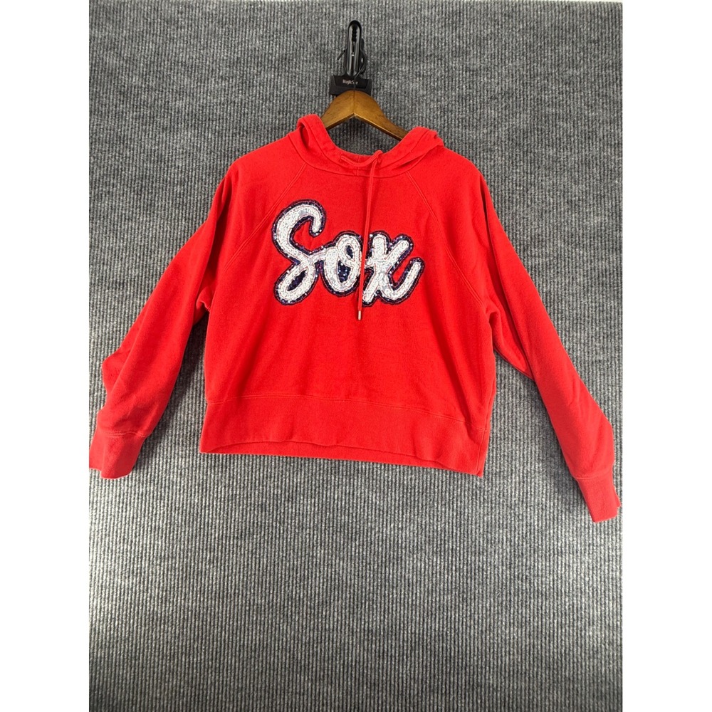 Universal Thread Hoodie Women XL‎ Red Good Sox Sequin Graphic Cropped Sweatshirt